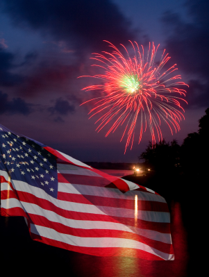 Fireworks and American Flag